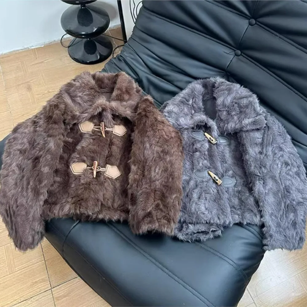 Шуба женская из искусственного меха норки с длинным рукавом и воротником