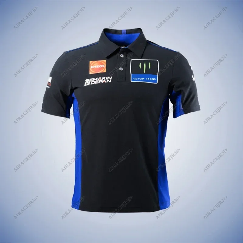 Фото Мужская летняя быстросохнущая рубашка-поло Motos Gp For Yamaha Factory Racing GYTR M1 Superbike Motocross для мотоциклистов, сине-черная. №4