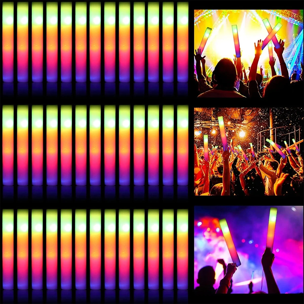 

20Pcs RGB LED Glow Sticks Cheer Stick Colorful Flashing Luminous Wand Pool Birthday Wedding Party Decoration Supplies Foam Stick