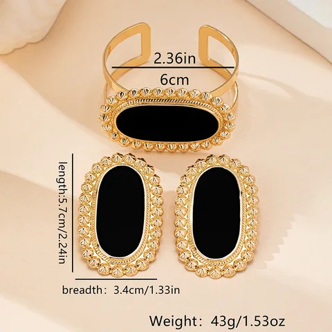 Преувеличенный элегантный комплект ювелирных изделий для женщин и девочек, черный геометрический круг, открытый браслет, кольцо, модные украшения S250