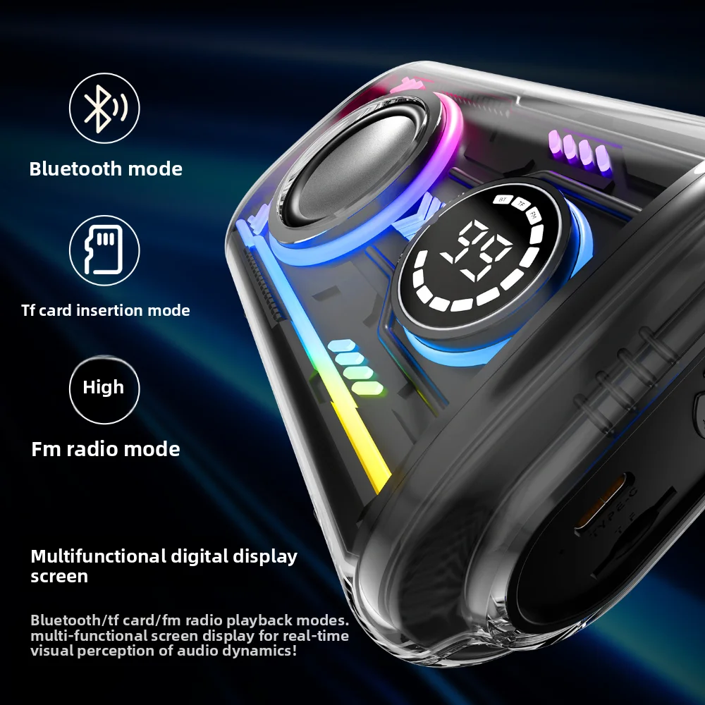 Фото Прозрачный игровой Bluetooth-динамик Mecha VYOPBC с RGB-подсветкой и ритмической подсветкой, миниатюрный настольный аудиоаппарат. №5