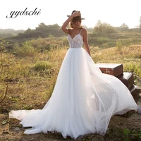 new sexy spaghetti straps a line wedding dresses 2022 appliques backless v neck bridal gown tulle lace elegant vestido de novia