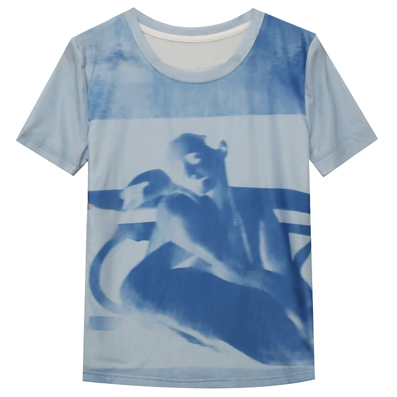 Летняя одежда Ozhouzhan новая модная футболка с принтом Женский облегающий топ