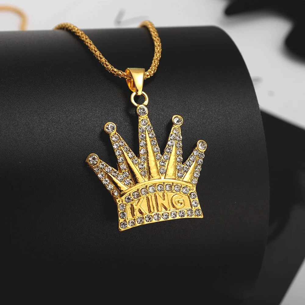 Мужское модное ожерелье из титановой стали позолоченное с подвеской королевской
