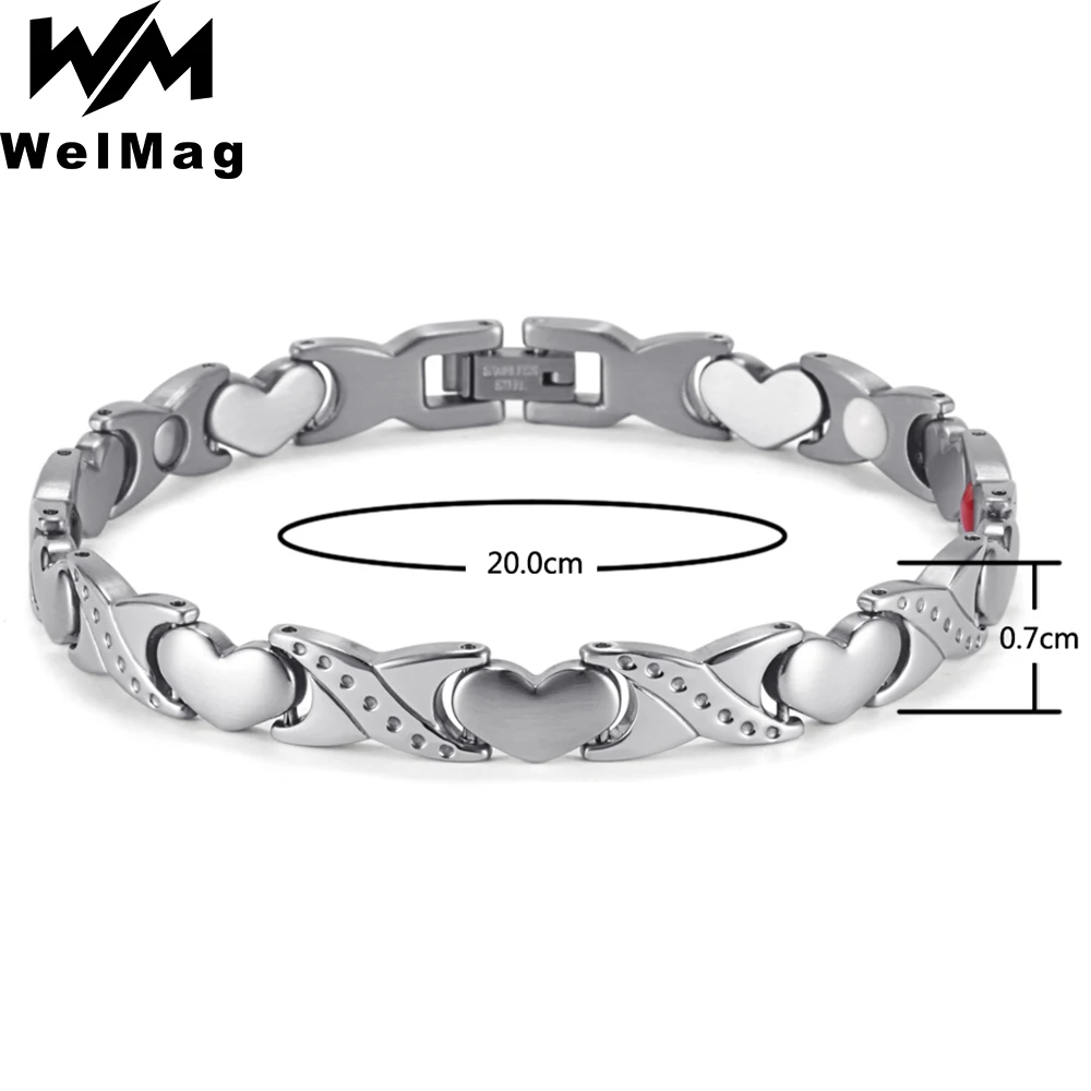 

WelMag Women Stainless Steel Heart Bracelet Charms Bracelet Healing Adjustable Fashion Magnetic Bracelet Couple Heart Jewelry