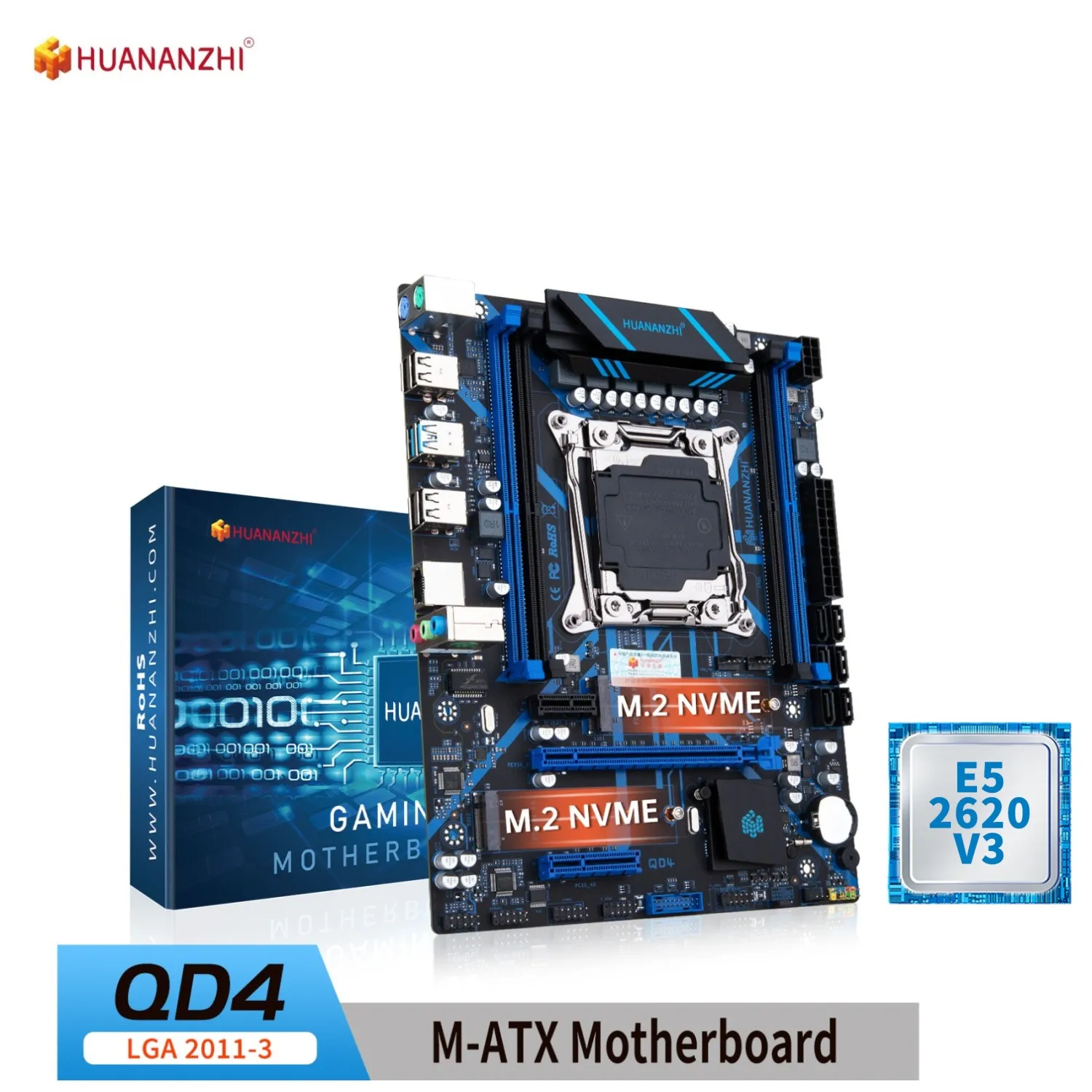 

Комплект материнской платы HUANANZHI QD4 LGA 2011-3 с Intel XEON E5 2620 V3 DDR4 RECC NON-ECC комплект памяти M.2 NVME USB 3,0 SATA