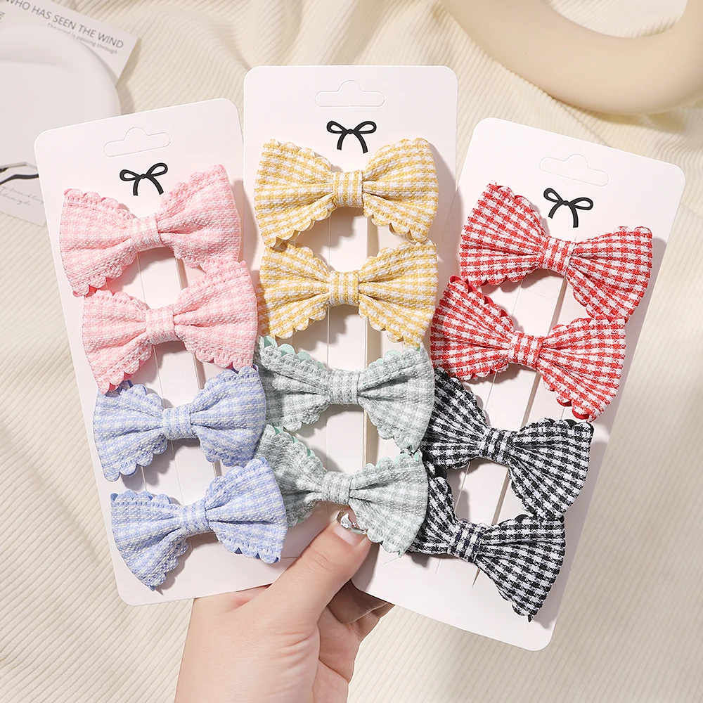 

4Pcs/Set Candy Color Mini 2.5" Hair Bows Hair Clips Set for Girl Lovely Plaid Hairpins Children Sweet Hairgripes Headwear