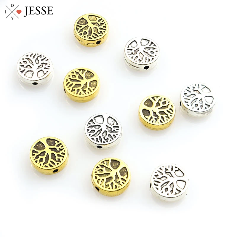 

20pcs 9.5*9.5mm Tree of Life Loose Spacer Beads Charms Small Hole Round Metal Beads for Handmade DIY Bracelets Necklaces Jewelry