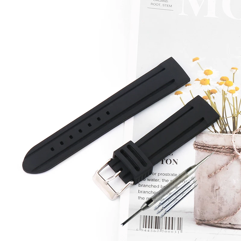 20mm22mm24mm Men's silicone Watch band For Samsung Active 2 Huami Huawei Smart Watch sports waterproof rubber strap accessories