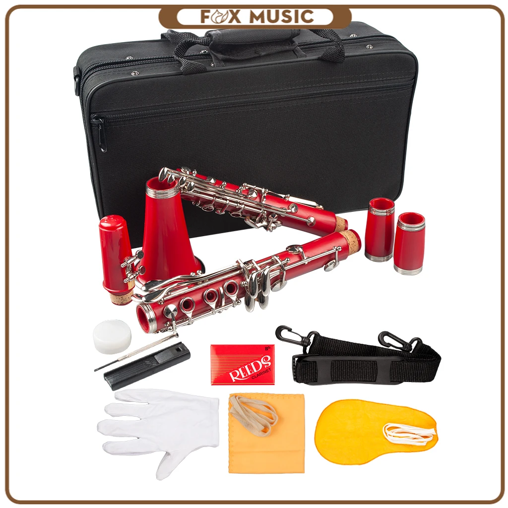 Red ABS Clarinet Bb Cupronickel Plated Nickel 17 Key with Cleaning Cloth Gloves Screwdriver Woodwind Instrument enlarge