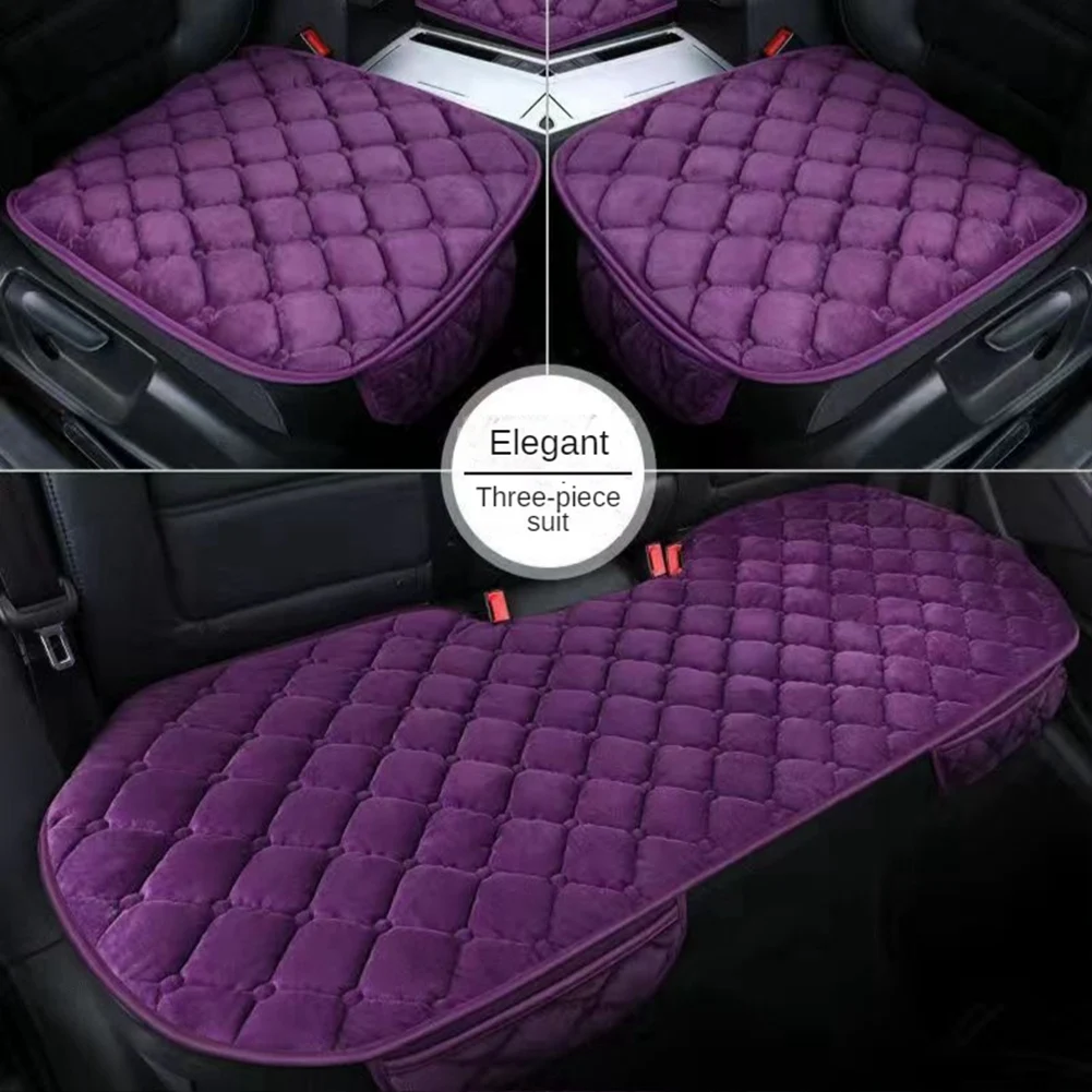 

3PCS Winter Warm Car Cushion Cover Soft Seats Anti-Slip Protector Auto Interior Short Plush Cotton Cushion(Coffee)