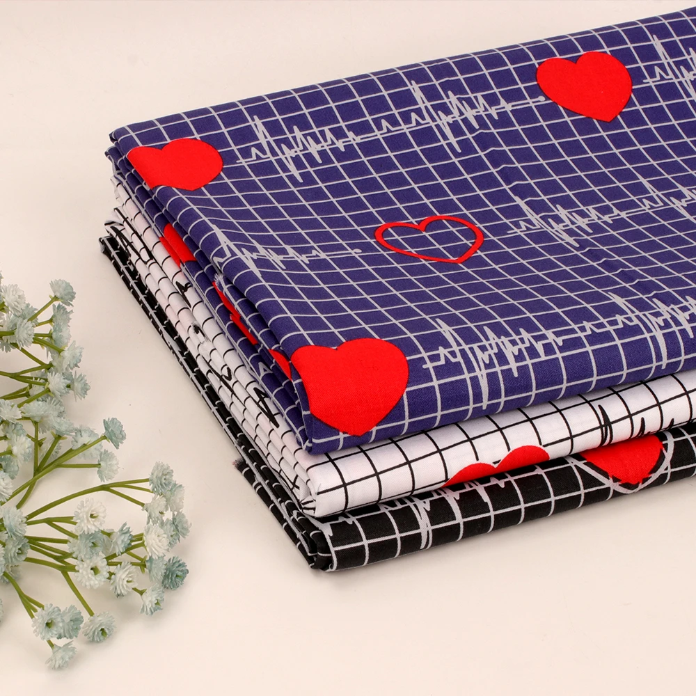 

100% Pure Cotton Fabrics By The Meter Electrocardiogram Pattern Sheet Fabrics For Sewing Clothes Dress Diy Craft Material 45*145