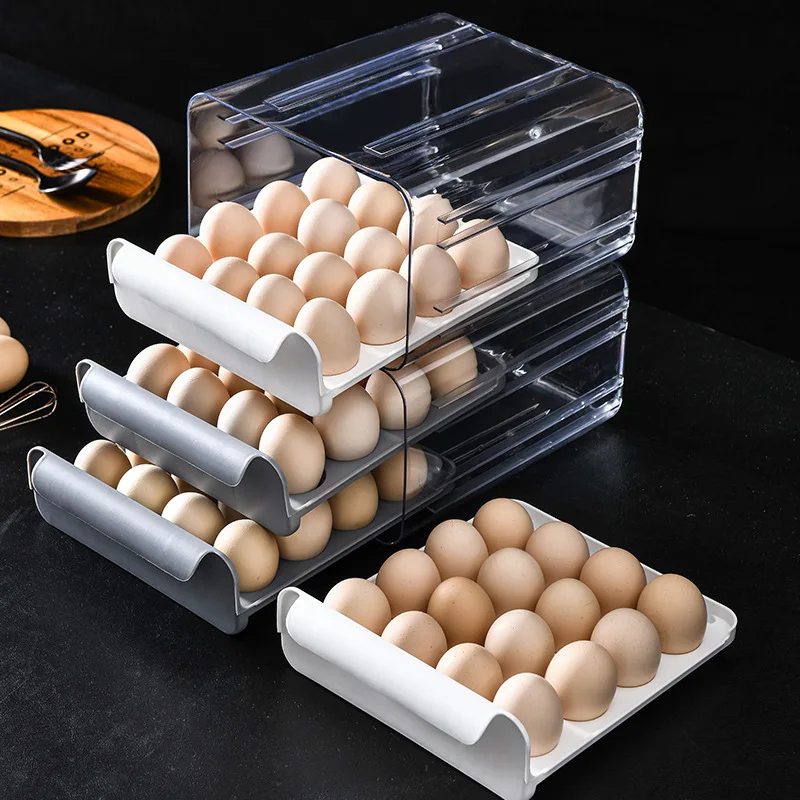 

Drawer Type Egg Storage Box Double-layer Egg Fresh-keeping Box Kitchen Refrigerator Egg Tray Anti-collision Kitchen Gadget