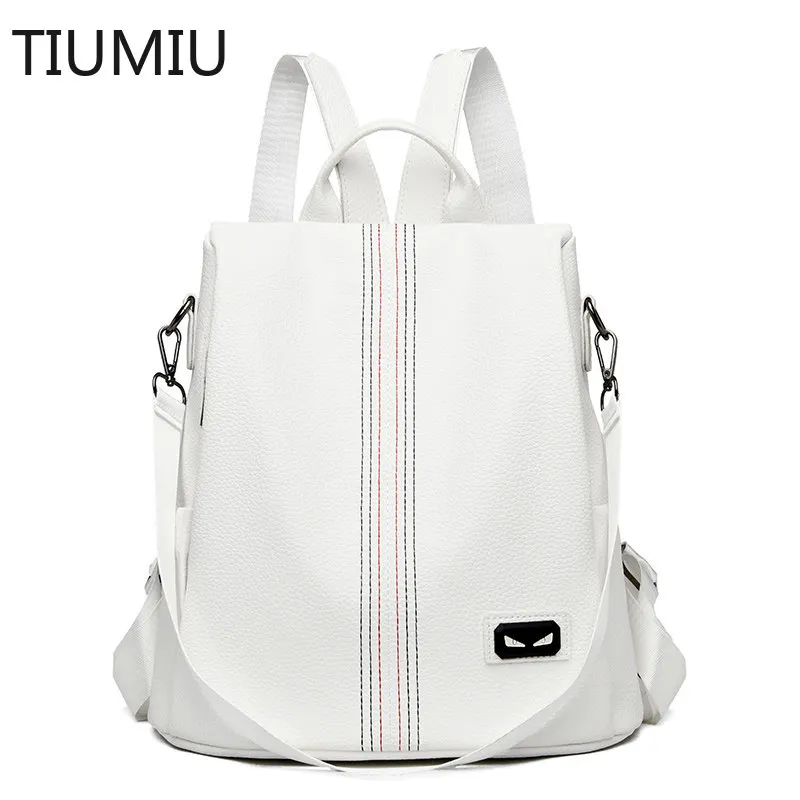 

White Women PU Leather Backpack School Bags For Teens Girls Travel Anti-Theft Backpack Sac a Dos High Quality Ladies Bagpack