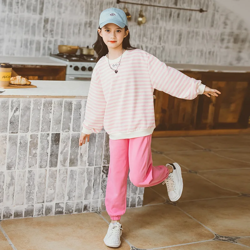 

Girls Sweatshirts +Pants 2PCS/Set 2022 Stripe Warm Winter Autumn Kids Suits Sports Outfits Teenager Children Clothing