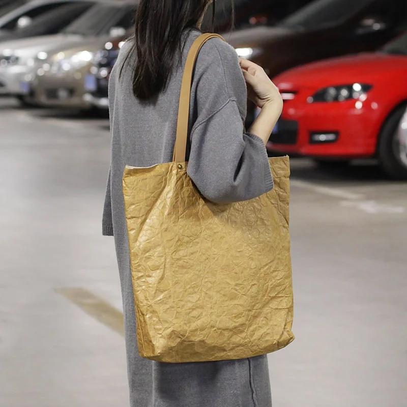 Korean Vintage Kraft Paper Canvas Women Shoulder Bag Causal Large Ladies Handbag For Female Girls
