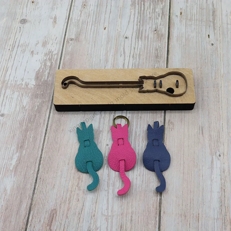 

New Japan Steel Blade Wooden Die Kitten key chain pendant Wallet Leather Craft Punch Hand Tool Cut Knife Mould