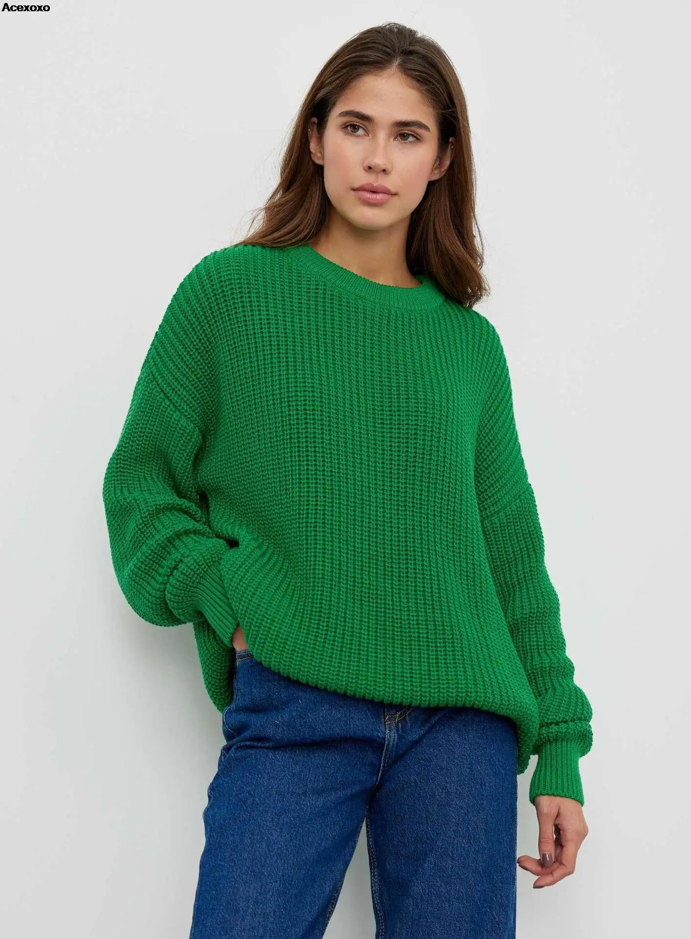 

Women's sweater round neck loose solid color hot autumn/winter