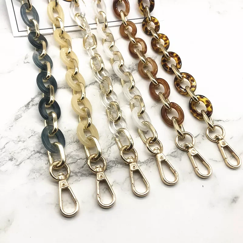 

Fashion Woman Bags Accessory Chain Green Brown Leopard Acrylic Metal Chain Luxury Strap Women Shoulder Clutch Handle Chain