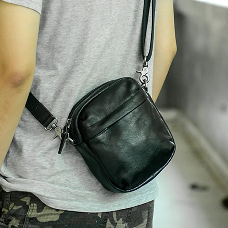 AETOO  Leather men's retro Oblique span mini one shoulder bag cowhide summer small bag trend new tide crossbody bag