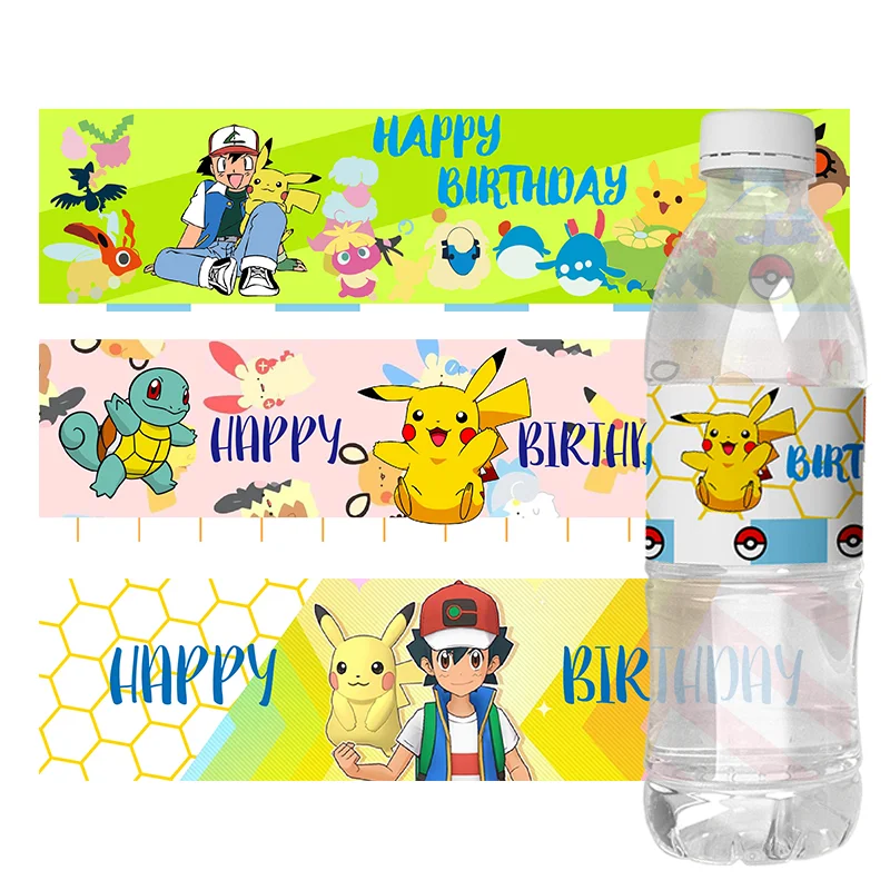 24Pcs Pokemon Birthday Favours Bottiglia D'Acqua Etichette Per Vino Pikachu Candy Wrapper Stickers Kids Baby Shower Decorazioni Per Feste