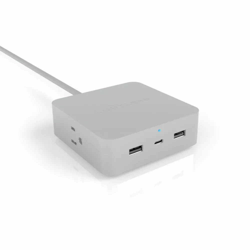 PowerPro - 5-Device Desktop Charger with USB, Type-C, AC Outlets and Surge Protection - Gray