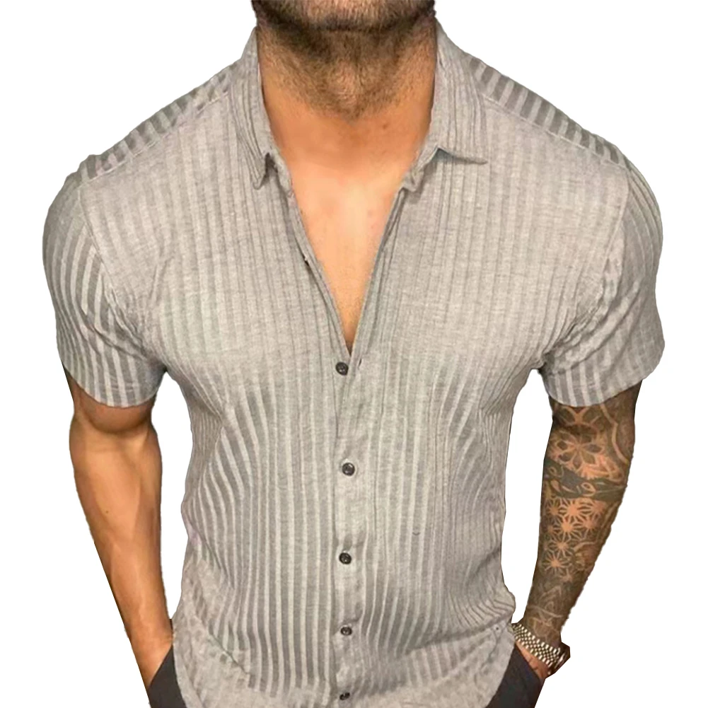 2023 Fashion Men Shirt Summer Short Sleeve Shirts Male Casual Slim Fit Striped Business Top Man Shirts Button Down Tops