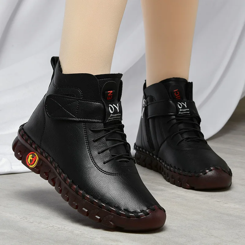 Orthopedic Ankle Boots Women's Spring Autumn Fur Shoes Lady Comfortable Plush Booties Woman Waterproof Leather Shoes Short Boots