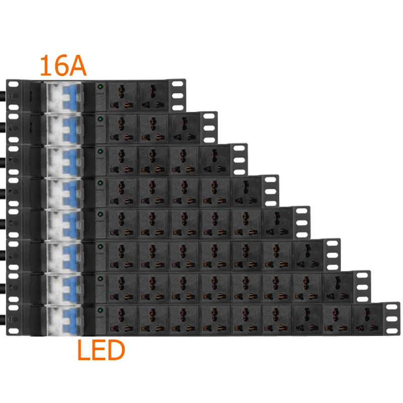 

1U PDU Power Strip 3-10 Socket 16A Air Switch 2Meters Cable EU/US/AU/UK/Israel Plug For Network Cabinet Rack Power Distribution