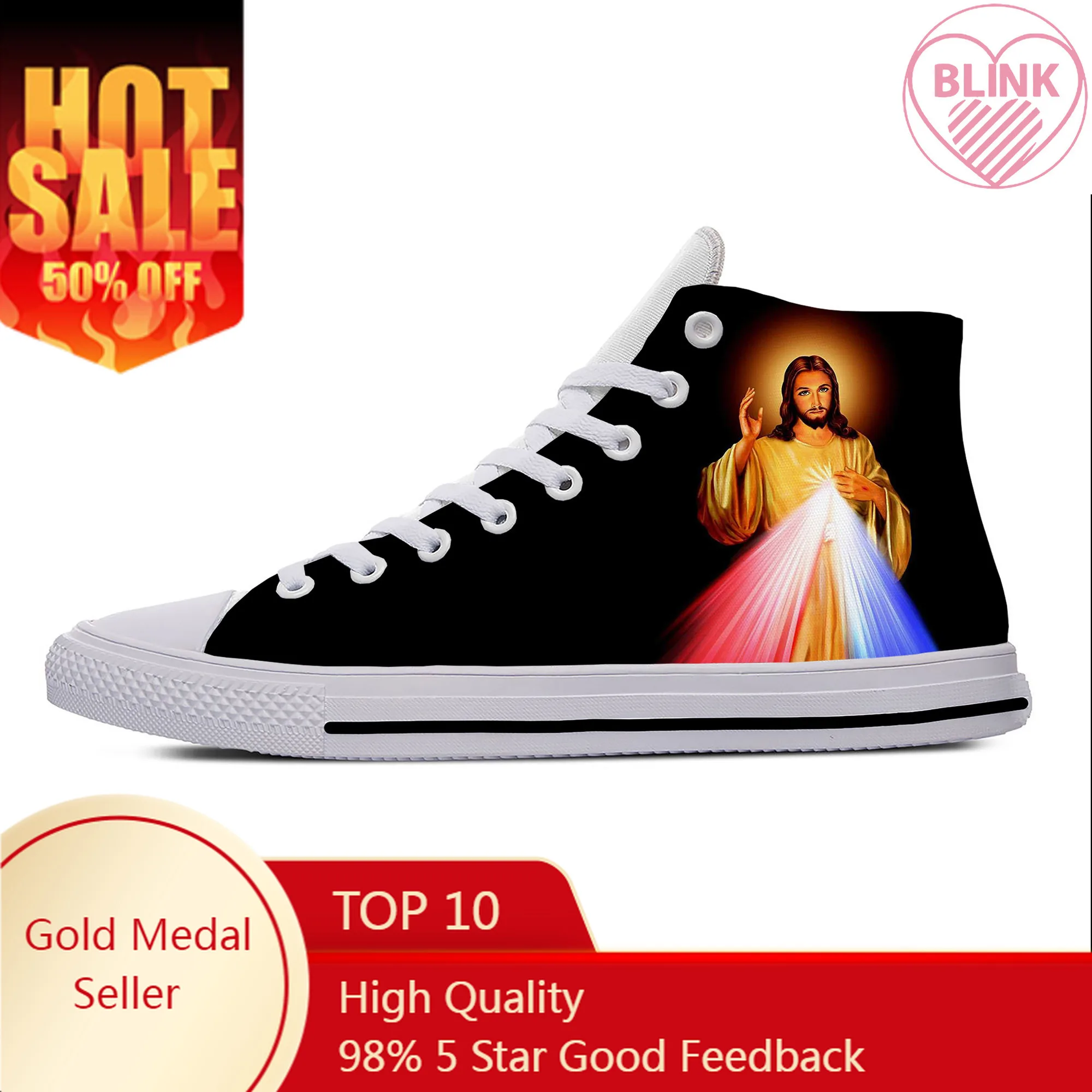 

Christian God Jesus Christ Jesucristo Lord Funny Casual Cloth Shoes High Top Lightweight Breathable 3D Print Men Women Sneakers