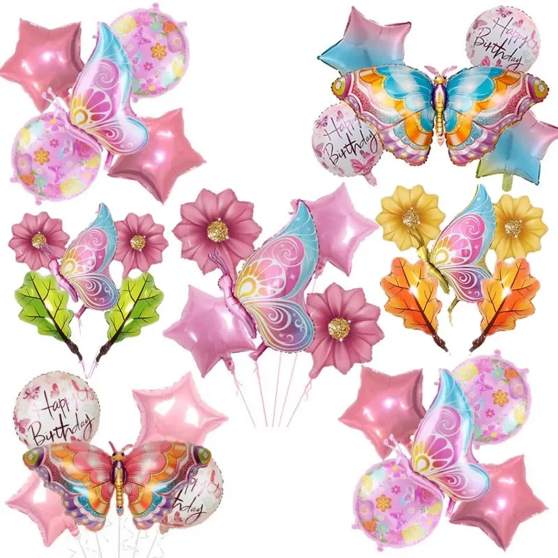 

Pink Blue Sunflower Butterfly Stars Balloon Baby Shower Kids Girls Happy Butterfly Theme Birthday Party Decors Balon Babyshower