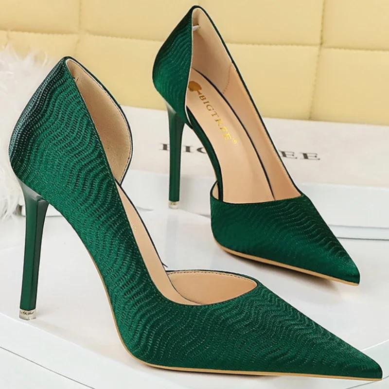 Женские Шелковые Бархатные Туфли-лодочки С Острым Носком На Высоком Каблуке 10 5