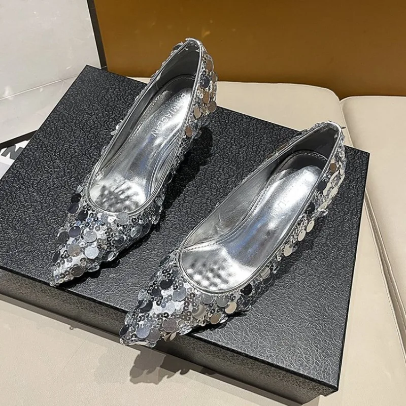 Сексуальные блестящие женские тапочки туфли-мулы модельные вечерние летние