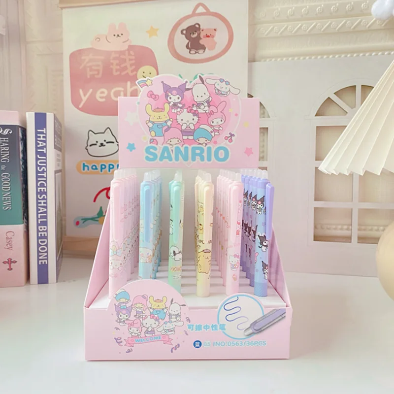 

36PCS Sanrio My Melody Cinnamoroll Kuromi Hello Kitty Gel Pens Set Ballpoint Blue Ink Press Neutral Pen Office School Stationery