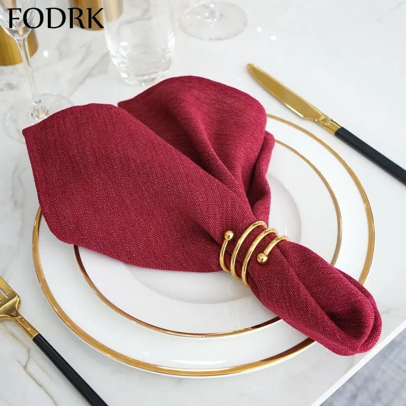

6pcs Serving Napkins Table Linen Country Wedding Decoration Fabric Tablecloth Holders Handkerchief Towels Crafts Wine Red Dinner