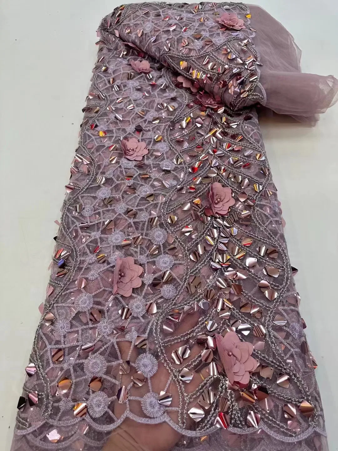 2023 кружевная ткань с 3D цветами и блестками