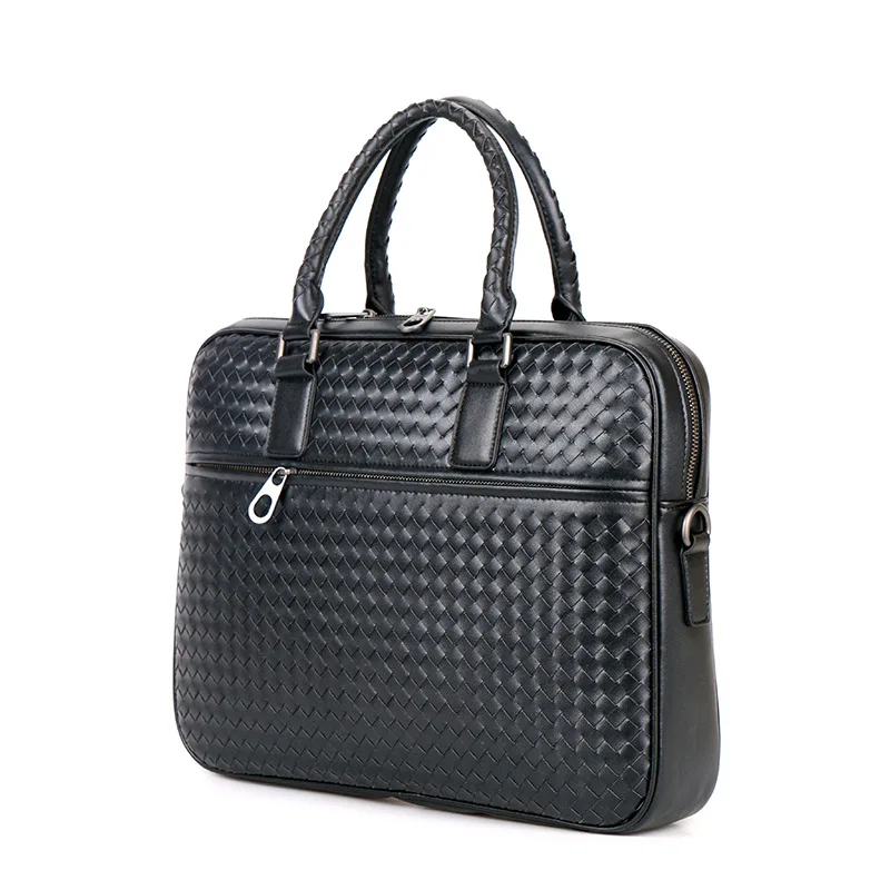New Genuine Leather Handbag Cowhide Business Briefcase High Quality Luxury Commercial Computer Messenger Woven Bags