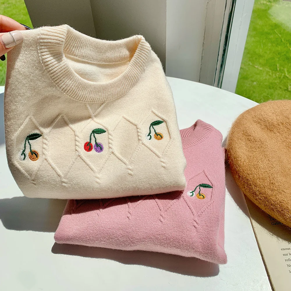 Свитер для маленьких девочек свитер с цветочной вышивкой трикотажная одежда