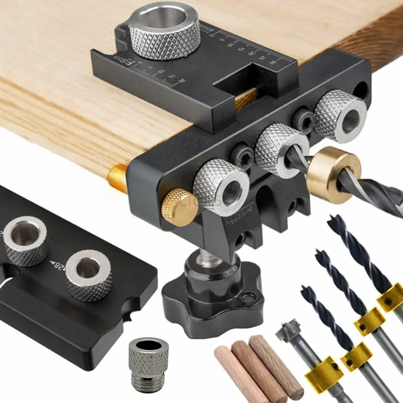 

3 In 1 Dowelling Jig Wood Dowel Cam Jig Master Kit Woodworking Hole Drilling Guide Locator With 8/10/15mm Drill Bit For DIY Tool