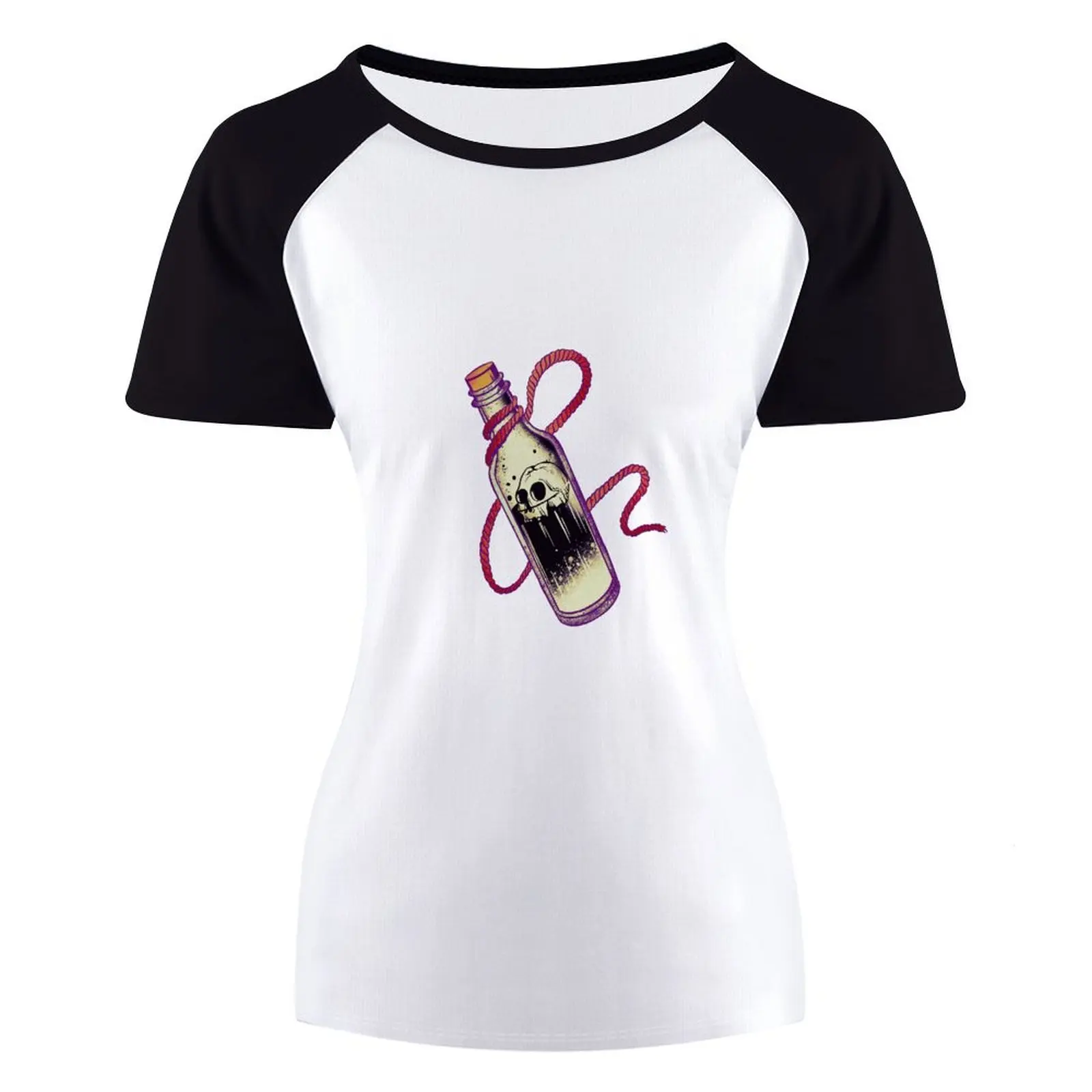 

Женская короткая Футболка реглан из 100% хлопка, футболка с принтом скелета в бутылке с водой и круглым вырезом для Хэллоуина