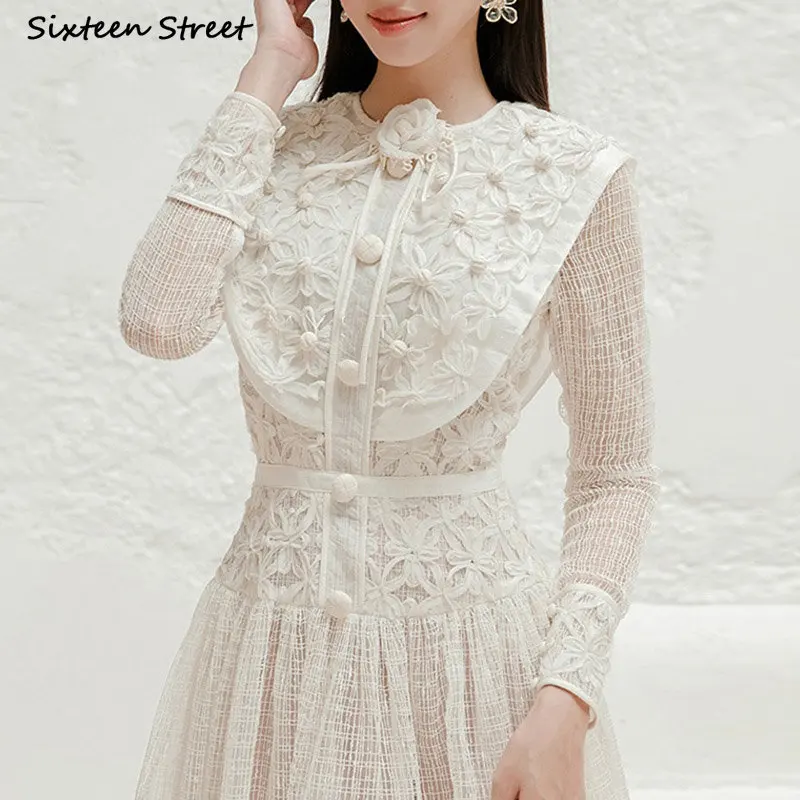 

Embroidery Lace Dress Women Vintage Elegant Party Vestidos Ladies Spring Flower Long Dresses Summer Luxury Design Clothing