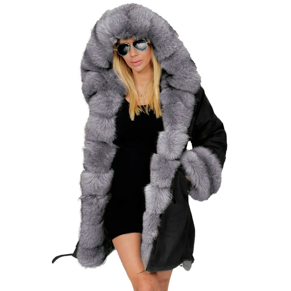 2022 winter new slim fit warm fur collar hooded coat women's padded coat pie to overcome plush fleece padded coat