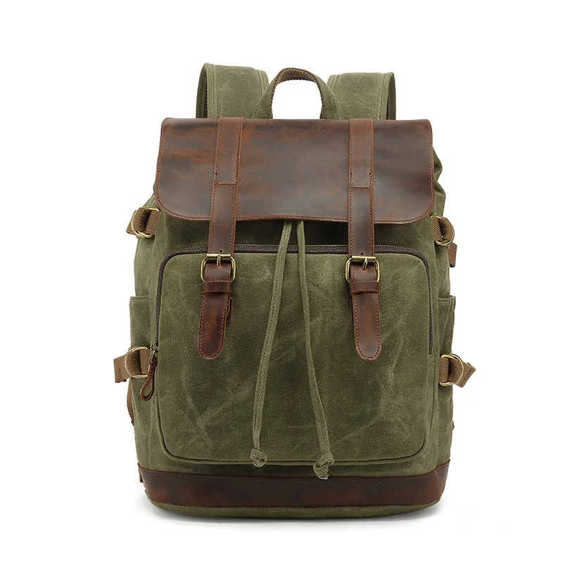 

Luxury Vintage Canvas Backpacks for Men Oil Wax Leather Travel Backpack Large Waterproof Daypacks Retro Bagpack mochila