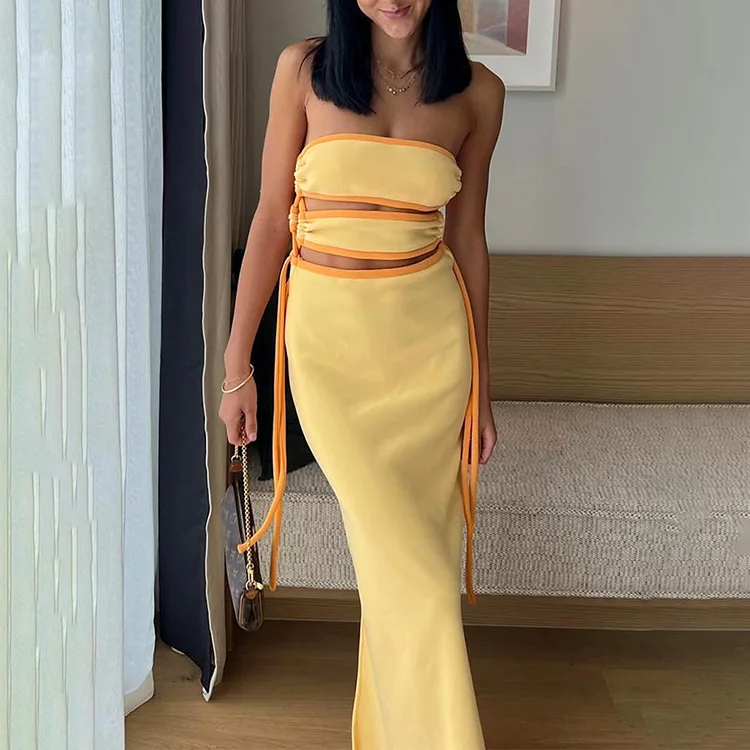 

Bodycon Dress Sexy 2022 Hollow Out Midi dress Strapless Y2K Summer Beach Backless Sleeveless Women Dresses Party Club Bandage