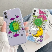 funny sun moon face shockproof phone case for iphone 11 12 13 pro max x xs max xr se 2020 7 8 plus case transparent back cover