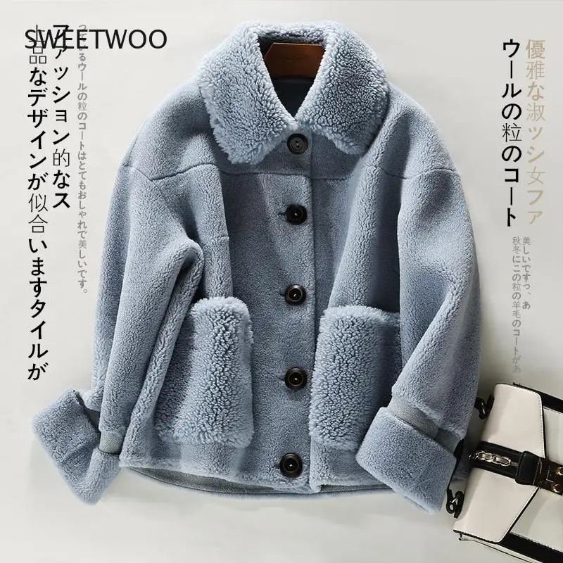 Winter Coat Women Granule Sheep Shearing Faux Fur Coat Big Size Loose Warm Overcoat Female Lambswool Jacket Outwear Contracted