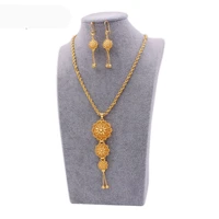 middle east dubai women pendant earrings jewelry set african bridal yellow gold color flower shaped gift
