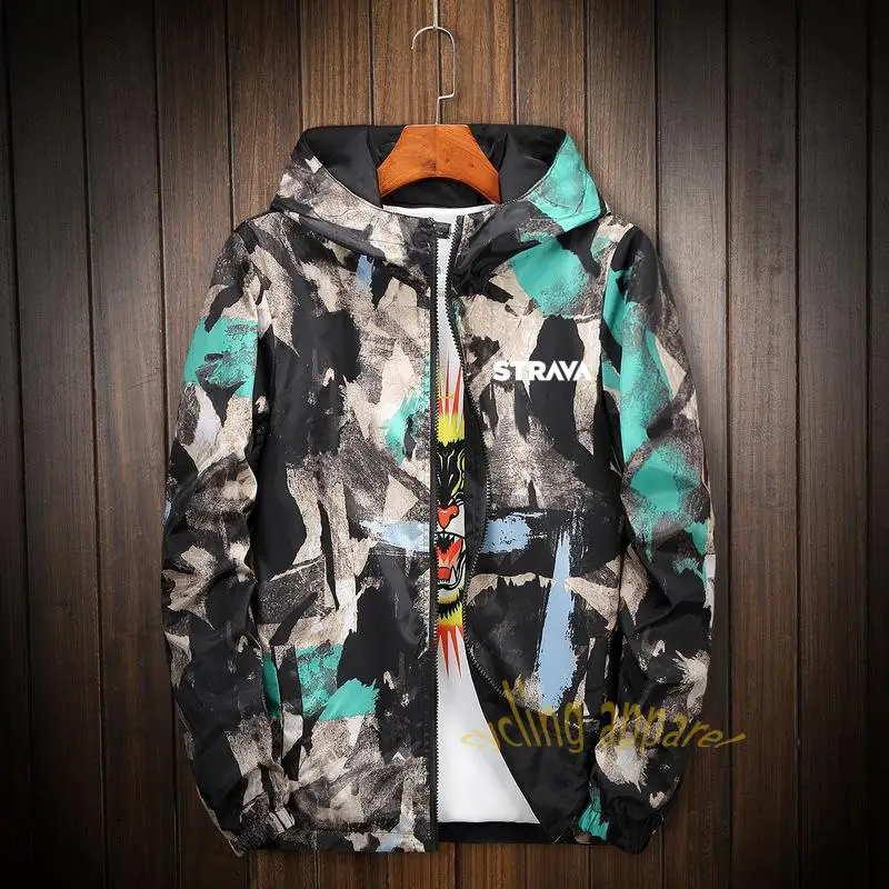 

Printed Strava Winter Man Cycling Jacket Quick Dry Windproof Bicycle Clothing Men Windbreaker Jacket Breathable Hooded Jackets