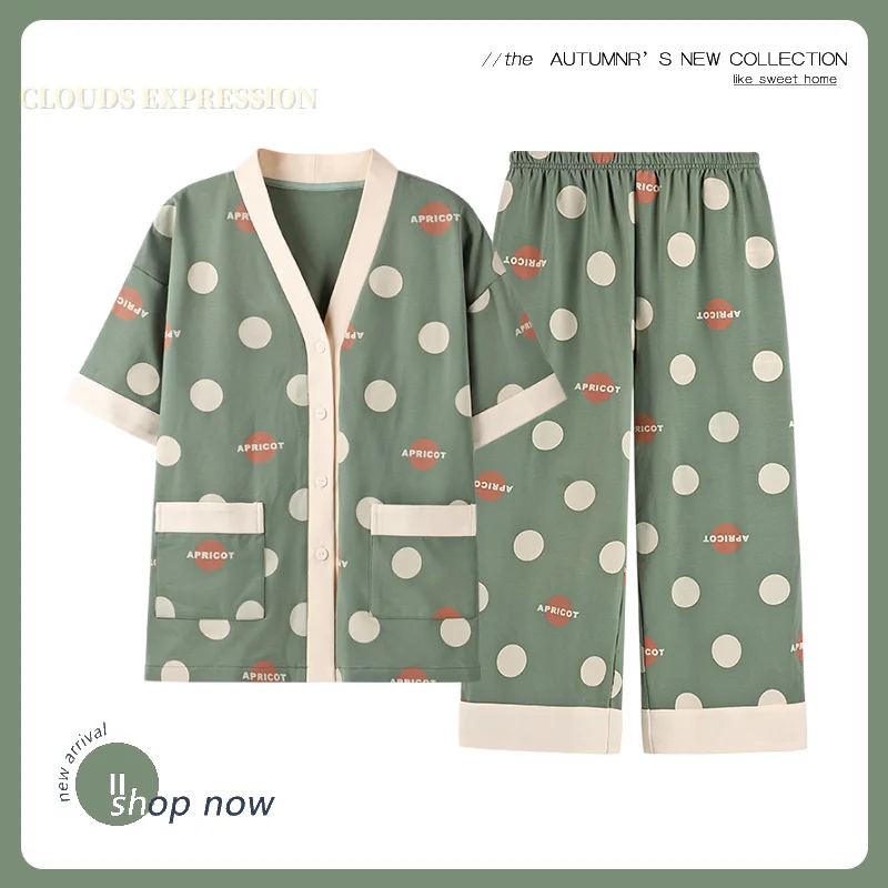 Пижамный комплект женский с коротким рукавом брендовая японская кимоно PJ
