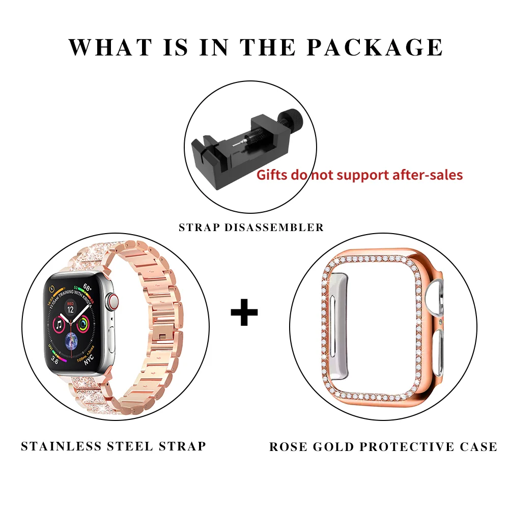 Metal Diamond Strap+Case for Apple Watch Ultra 8 7 6 5 Band Rhinestone 40mm 44mm iWatch 41mm 45mm 49mm Stainless Steel Bracelet